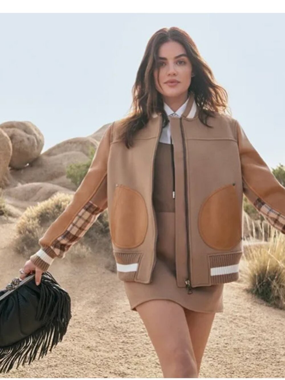Weekend Max Mara x Lucy Hale "JoyRoad" Wool & Leather Gaucho Bomber Jacket Sz 8